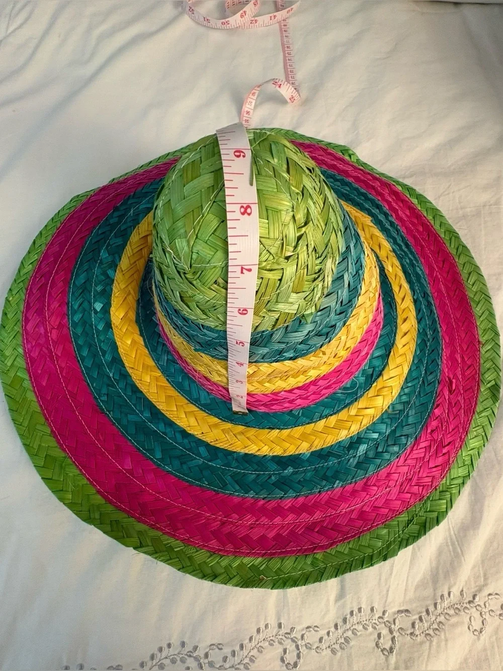 Colorful Woven Straw Sombrero Party Hat — Rainbow Striped Fiesta/Cinco de Mayo